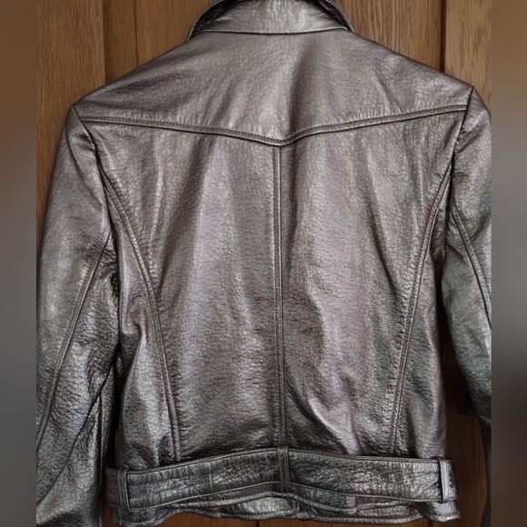 NWT Lamarque Roberto metallic gold leather belted moto jacket - Picture 8 of 15